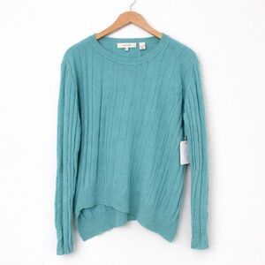 Inhabit 100% Cashmere Sweater Teal Ribbed Knit Pullover Lightweight Luxury MED